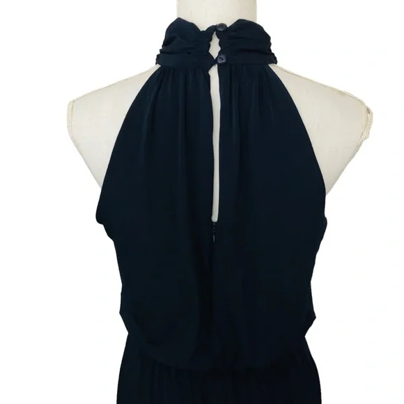 ENFOCUS STUDIO Navy Blue Sleeveless Halter Elastic Tie Waist Stretch Jumpsuit 6 - Picture 5 of 11